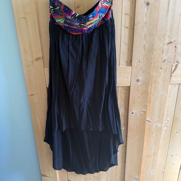 Billabong Dresses & Skirts - Billabong Womens Black High Low Dress Embroidered Strapless Boho Size Large NEW